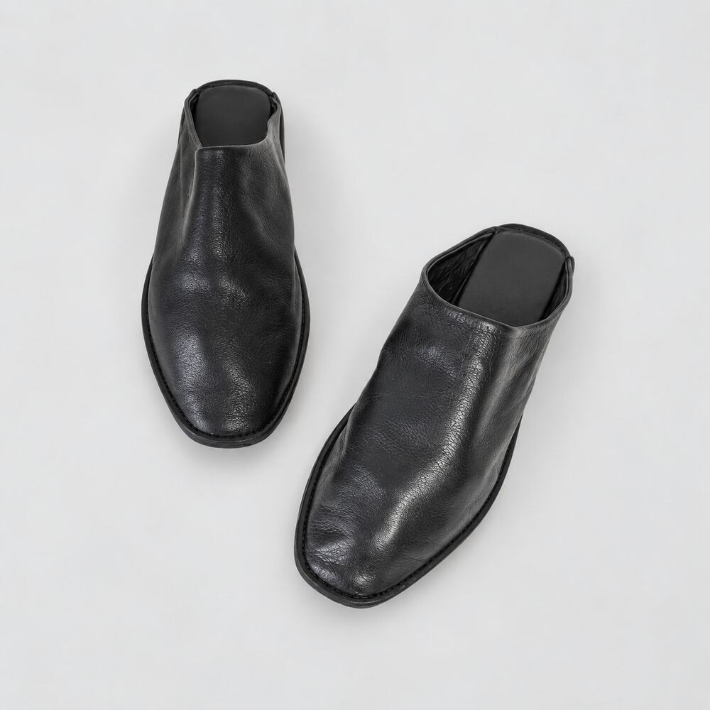 COS Black Wool Lined Leather Flat Slippers Mules US 7 Pared-back Footwear